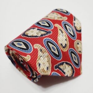 Villa Bugatti Necktie Red Geometric Pattern Men's Silk Neck Tie 56x4"